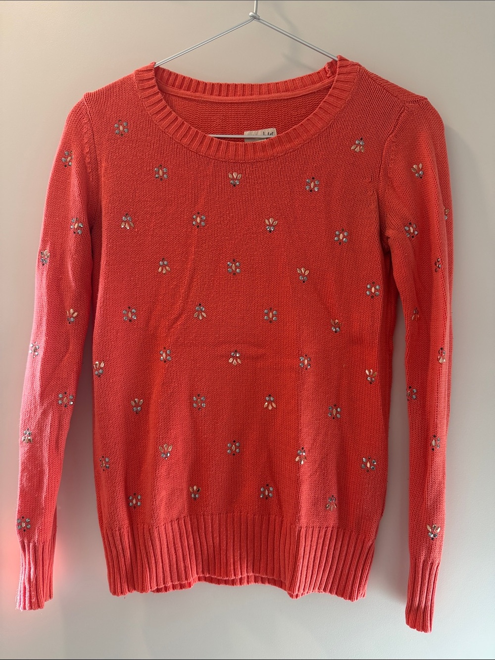 Macy's Coral Crewneck Sweater with Metallic Bead Accents